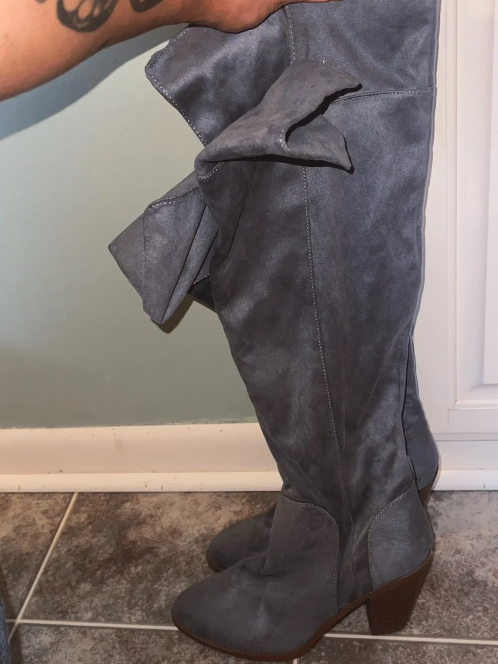 Qupid Gray Faux Suede Over-the-Knee Boots Size 9 Block Heel